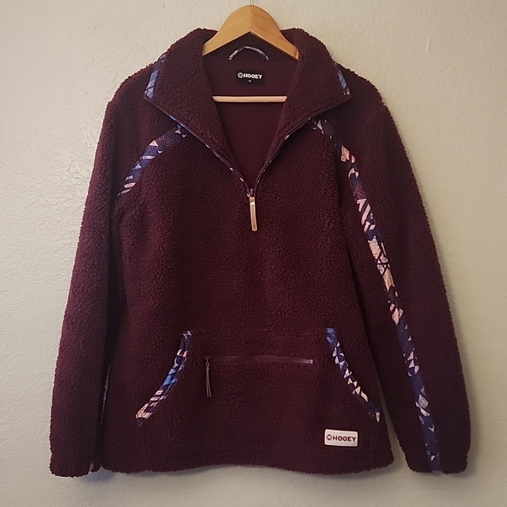 Hooey Sherpa Pullover Bergundy with Aztec Accents